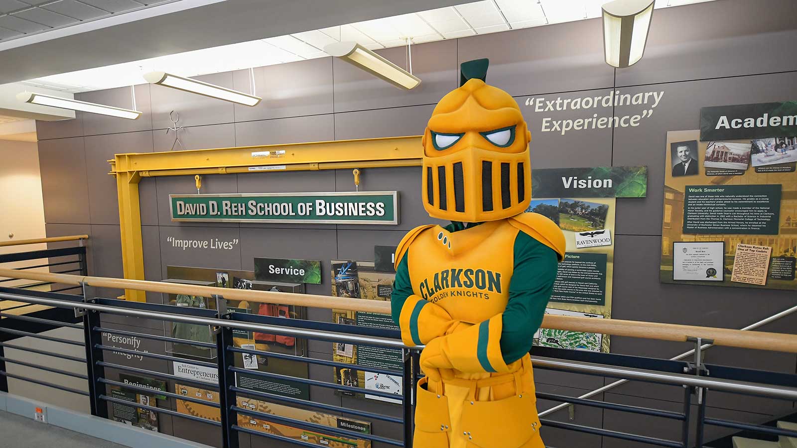 Reh School of Business sign with a golden knight