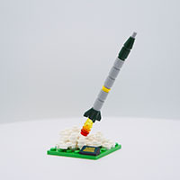 A model rocket LEGO set put together 