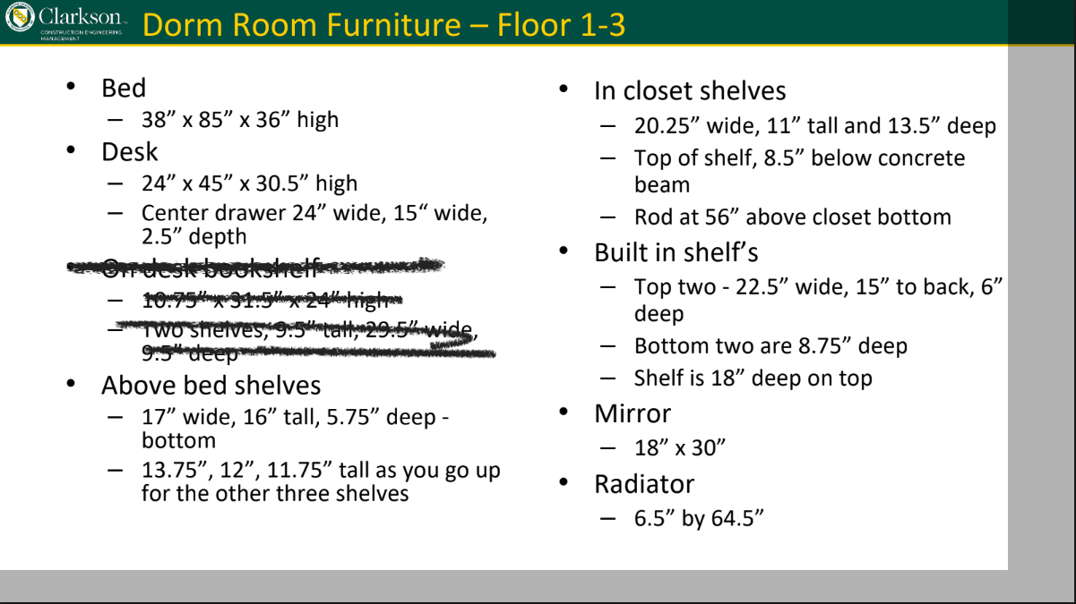 Dorm Furniture Dimensions