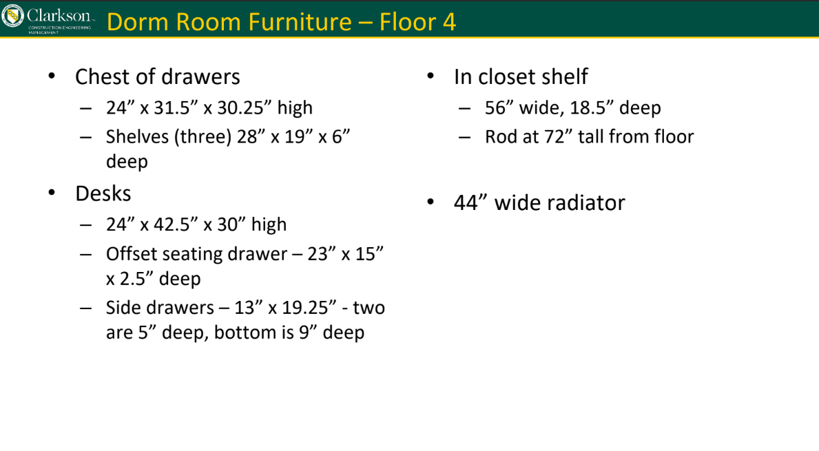 Dorm Furniture Dimensions