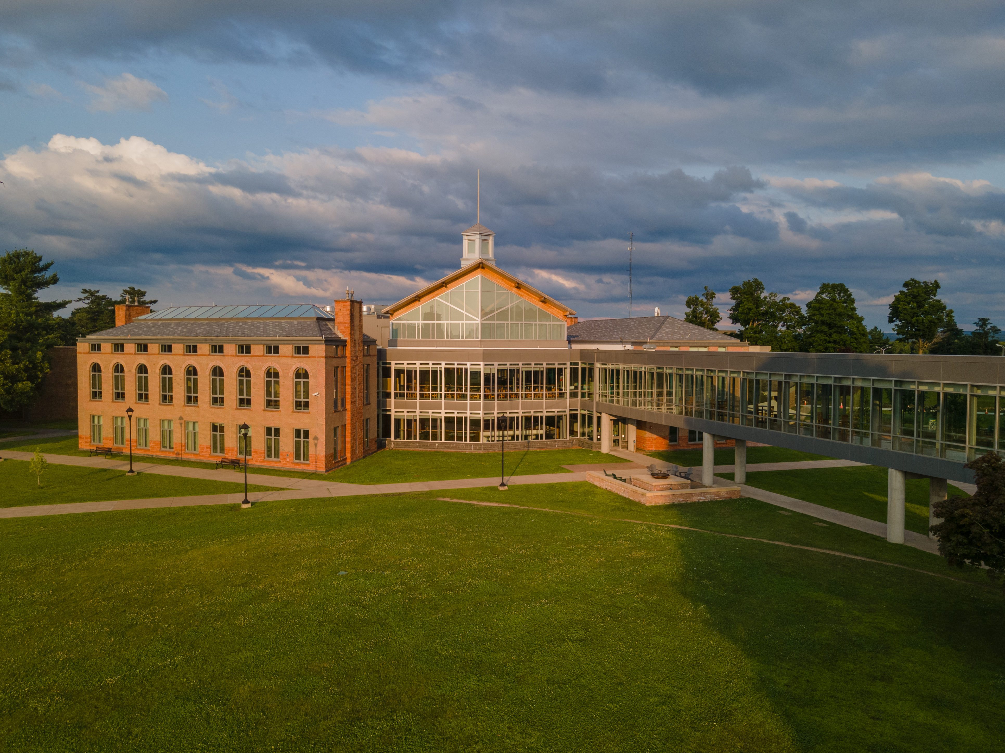 Drone shot of Clarkson University's Student Center