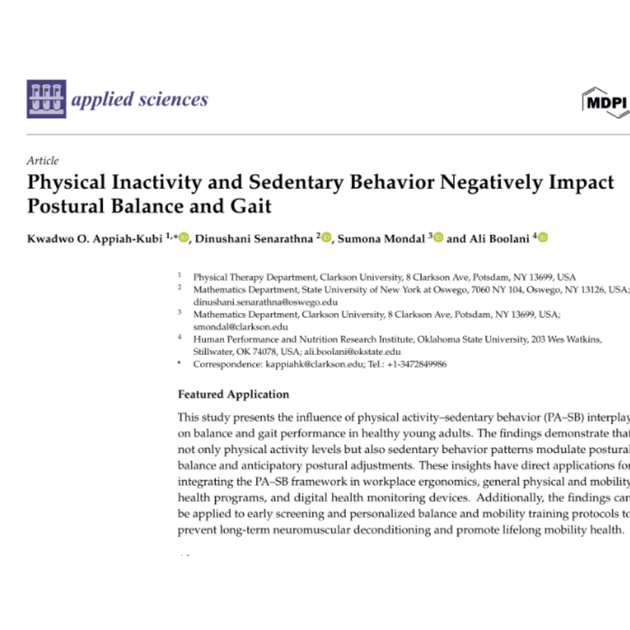 Applied Science Article on Physical Inactivity and Sedentary Behavior Negatively Impact Postural Balance and Gait
